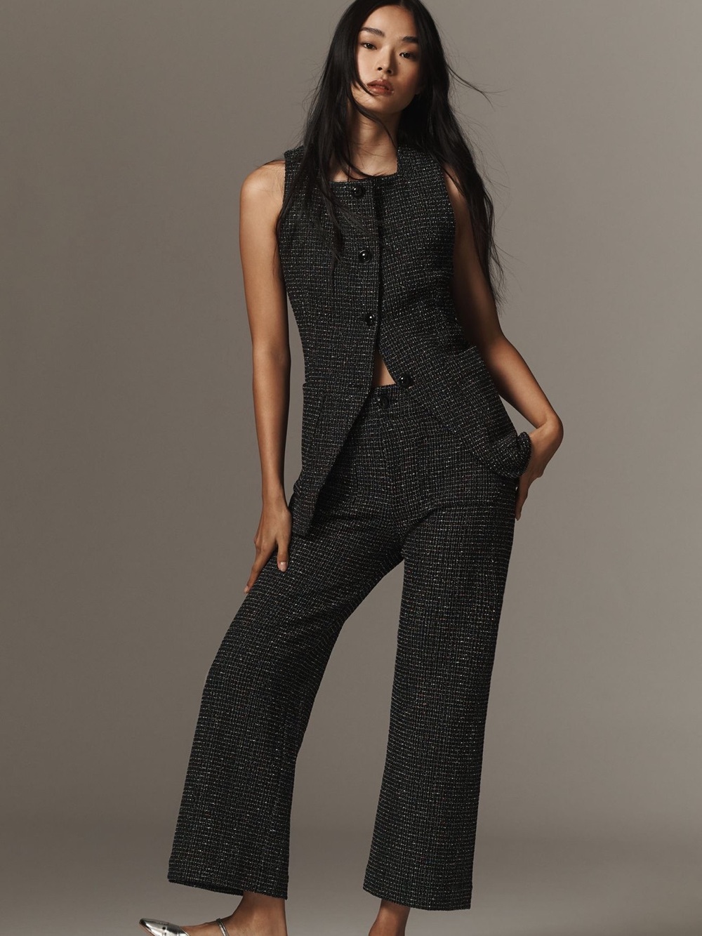 Anthropologie NWOT Maeve Colette Cropped Tweed Wide-Leg Pants 34